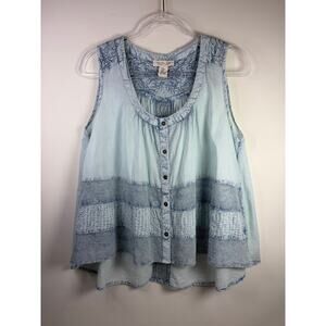 Rachel Zoe Mixed Media Floral Chambray Swing Tank Top Size Small
